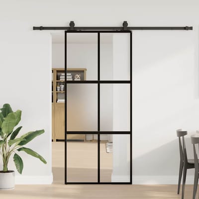 vidaXL - Schuifdeur - met - beslagset - 90x205 - cm - gehard - glas - zwart