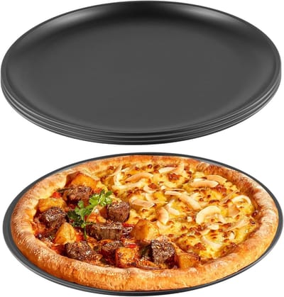 Set van 4 Ronde 10 Inch Pizza Pannen van RVS, Antiaanbaklaag voor Bakken en Roosteren, Ideaal voor Pizza en Snacks