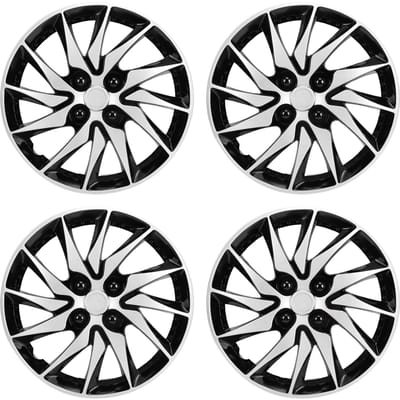 4 stuks 15 inch wieldoppen Naafdoppen Beschermend Modieus R15 Universele Vervangende Naafdoppen voor de Meeste Auto's Vrachtwagens SUV's Silver Black