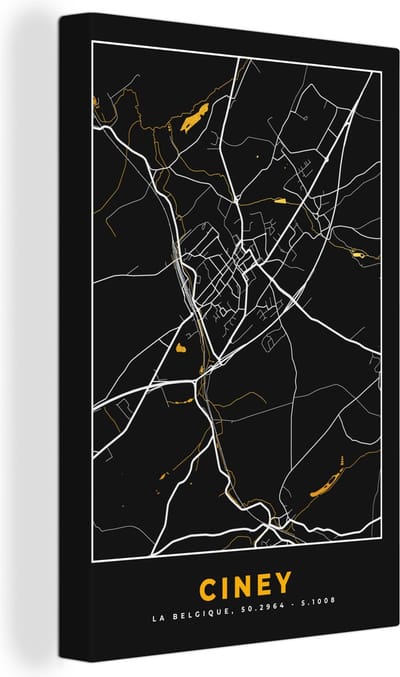 Canvas Schilderij Stadskaart - Plattegrond - Ciney - Goud - Kaart - 20x30 cm - Wanddecoratie