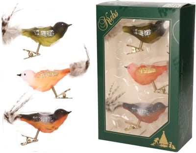 Krebs Decoratie vogeltjes - op clip - 6x - gekleurd - 11 cm - glas - Kerstvogeltjes - kerstboomversiering