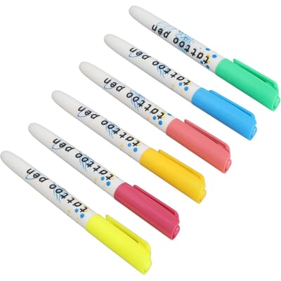 6 Pièces 0.5ml Marqueur de Tatouage pour la Peau Vert Néon Orange Rouge Rosé Bleu Ciel Jaune Rose Stylo de Peinture Temporaire