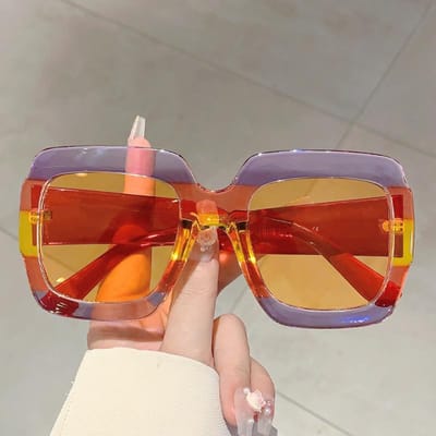 Lunettes de soleil carrées surdimensionnées KAMMPT pour femmes Style vintage Couleur bonbon Dégradé Tendance Lunettes de soleil d'extérieur pour le voyage without case