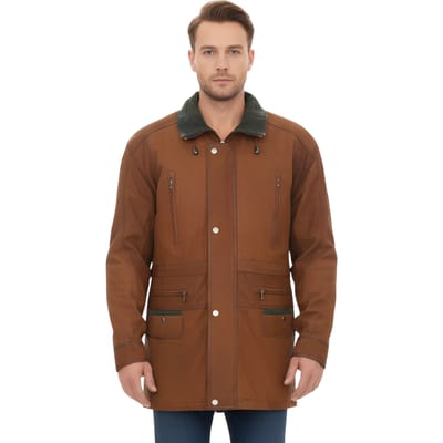 Heren bruine nubuck leren parka jas - Gatton