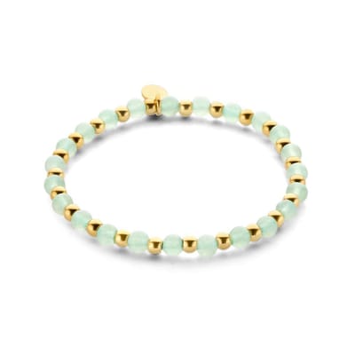 CO88 Collection 8CB-90834 Stalen Armband - Dames - kralen - 4 en 4,5 mm Doorsnee - Staal en Groene Aventurien - 17,8 cm Lengte - Rekarmband - Goudkleurig