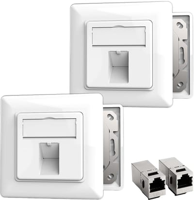 2x CAT7 Network Box, Flush-Mounted Box, Keystone, 1 Port RJ45 Surface Mount Box & 2x CAT7 Keystone Module, 10 Gbit/s - ShopVlot