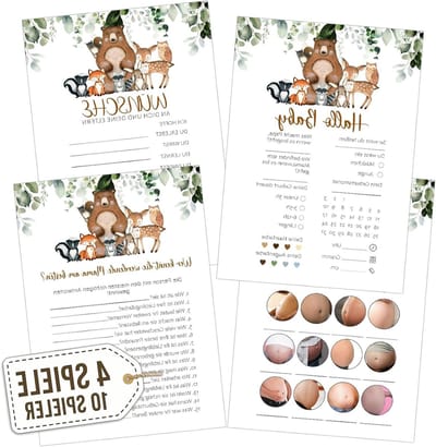 10 Gasten Baby Party Spellen, 4 Leuke Spellen: Baby Voorspellingen, Wensen voor de Baby, Wie Kent Mama, Schrijfbare A6 Kaarten voor Feestjes