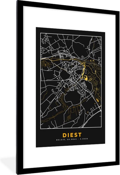 Fotolijst incl. Poster - Diest - Stadskaart - Goud - Plattegrond - Kaart - 80x120 cm - Posterlijst