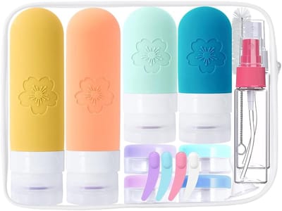Famanu – Reisflessen voor toiletartikelen met etiketten - navulbare siliconen knijpbare fles lekvrije lege vloeibare containers - draagbaar voor vakantie - sportschool - cosmetische shampoo