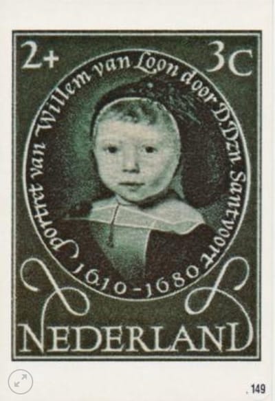 Briefkaart met afbeelding portret van Willem van Loon – door Dirck Dircksz. van Santvoort postzegel