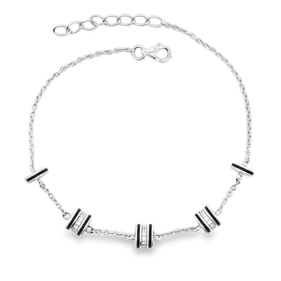 Juwelier Zwartevalk zilveren (gerhodineerd) armband met zirkonia en emaille Lengte - verstelbaar - 23.381