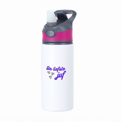 Hacebo® - de liefste juf waterfles met rietje roze - Juf - voor de liefste juf - juf - verjaardagscadeau - verjaardag - cadeau - afscheidscadeau - geschenk - leuke cadeau - kado - gift - juffendag - water fles - 650ML