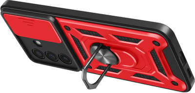 Mayaxess, Hoesje geschikt voor Galaxy A57 - Camera Schuif & Magneet Ring, Rood