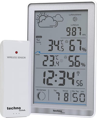 Weerstation met Buitensensor - Weercomputer Binnen Buiten - Weersvoorspelling Thuis - Luchtdruk Weergave - 3.19 x 1.57 x 5.2 cm