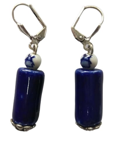 Oorbellen delftsblauw staafje met molenkraaltje porselein