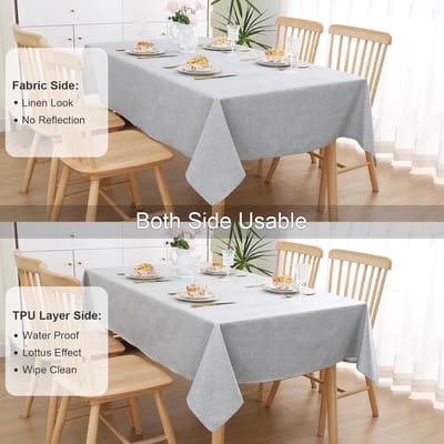 Famanu - Tafelkleed met linnenlook, afwasbaar, lotuseffect, rechthoekig, 140 x 300 cm, tafelzeil, waterafstotend, tafellinnen, vlekbescherming, lichtgrijs