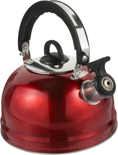 Theepot Roestvrij Staal - Fluitketel Fornuis - Water Koken - Ergonomische Handgreep - 3 Liter - Rood