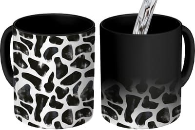 Magische Mok - Foto op Warmte Mokken - Koffiemok - Dierenpatroon - Vlekken - Zwart - Wit - Magic Mok - Beker - 350 ML - Theemok
