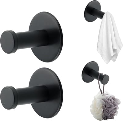 Set van 4 Zwarte Wandhaken van Roestvrij Staal - Stevige Haak voor Badkamer, Keuken en Slaapkamer, Geschikt voor Kleding en Accessoires