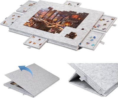 Kantelbaar Puzzelbord - Legpuzzel Plateau - Puzzels Sorteren - Met 6 Lades - 90 x 63 cm - Lichtgrijs