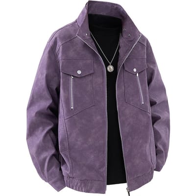 Heren Stand-up Kraag Leren Jas Heren Lente en Herfst Amerikaanse Trendy Veelzijdige Rits Pu Leer Jas Jas 4XL gray