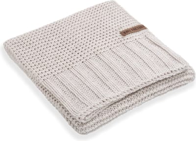 Knit Factory Vinz Gebreid Plaid - Woondeken - plaid - Wollen deken - Kleed - Beige - 160x130 cm