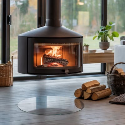 Coloray Vloerplaat Houtkachel - Transparant Vloerplaat Openhaard - 50 cm x 50 cm - Transparant Houtkachel Accessoires - Transparant Vloerplaat Kachel - Ronde Vloerplaat Kachel - Transparant Onderplaat
