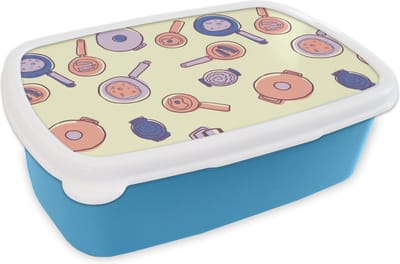 Broodtrommel Blauw - Lunchbox - Brooddoos - Pan - Jaren 50 - Patroon - 18x12x6 cm - Kinderen - Jongen