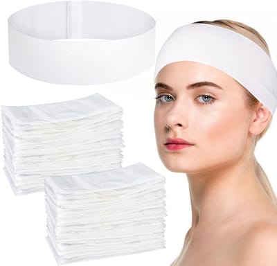 Daity Verpakking van 100 stuks wegwerpbare SPA-hoofdbanden - alleen voor vrouwen - elastische - niet-geweven - wegwerpbare gezichtsverzorgingshoofdbanden - schoonheidsspecialistenbenodigdheden - SPA (wit)