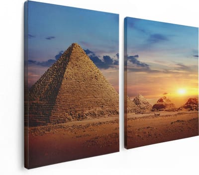 Artaza Canvas Schilderij Tweeluik Egyptische Piramides in de Woestijn - 120x80 - Foto Op Canvas - Canvas Print