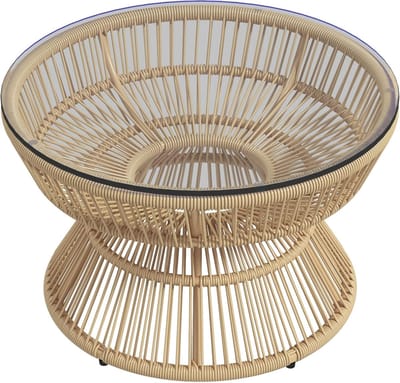 Tuintafel - Tuintafel Rond - Bijzettafeltje - Bistrotafel - Salontafel - Rotanlook - met Dienblad van Gehard Glas - voor Terras - Tuin - Ø 60 x 37 cm - Natuurlijk Hout
