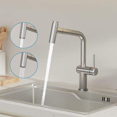 CECIPA max Keukenkraan met Uittrekbare Uitloop - Keukenkraan RVS - Uittrekbaar tot 40 cm - Inclusief Aansluitingen - 360° Hoge Uitloop - Keukenmengkraan Zilver