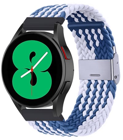By Qubix - Braided nylon bandje - Blauw / wit - Geschikt voor Xiaomi Redmi Watch 5 Active / Redmi Watch 5 Lite