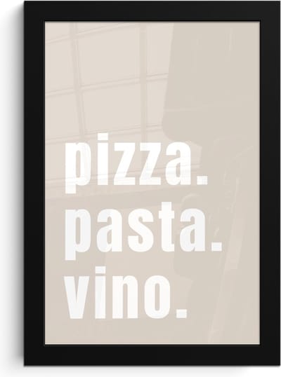 Fotolijst inclusief poster - Posterlijst 20x30 cm - Posters - Quote - Pizza, Pasta, Vino - Beige - Wit - Foto in lijst - Keuken decoratie muur - Wanddecoratie accessoires - Muurdecoratie - Schilderijen