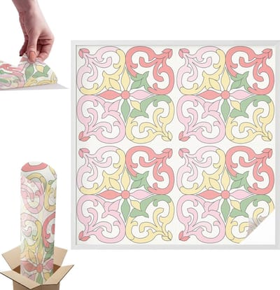 Tulup Raamfolie Anti inkijk - Bloemornamenten Anti inkijk Raamfolie - 100x100 cm - Rood Raamfolie Tegen inkijk - Zelfklevende Anti inkijk Folie Glas in Lood - Voor de slaapkamer, badkamer en woonkamer. - Zonwerende Raamfolie Glas in Lood