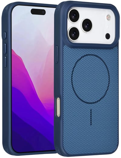 Carbon Fiber Backcover Geschikt voor: iPhone 17 Pro Max – AntiShock Schokbestendig – Krasbestendig – Slank & Stijlvol Ontwerp – Premium Bescherming - Blauw