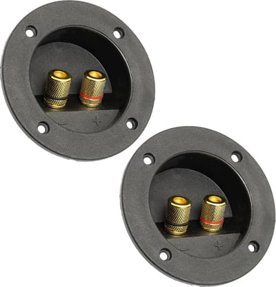 Set van 2 Ronde Luidspreker Klemblokken voor Inbouw - 2-Weg Schroefverbinding met Bananenplug Adapters