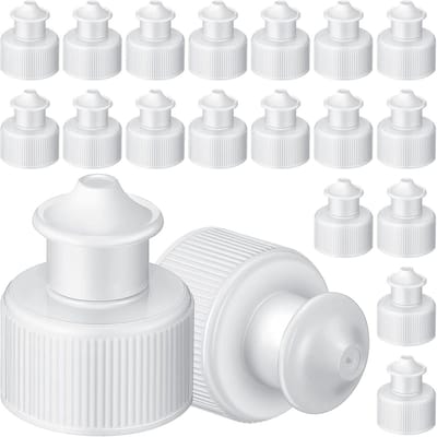 Daity Verpakking van 20 sportwaterflessen met 28 tanden en vervangbare push-pull-doppen - plastic schroefdoppen - geschikt voor water- of frisdrankflessen (wit).
