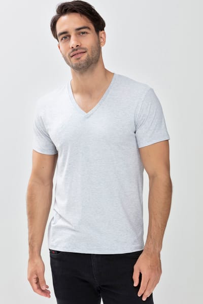 Mey Heren Club V-Neck Shirt 46507 620 Light Grey Melange