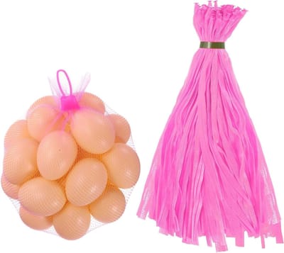 100 stuks herbruikbare netzakken voor groenten en fruit, 40 cm nylon met gespsluiting, elastische zakken voor eieren en boodschappen, roze