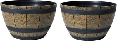 Mega Collections Plantenpot/bloempot - 2x - kunststof - bruin - rond - D33 x H21 cm