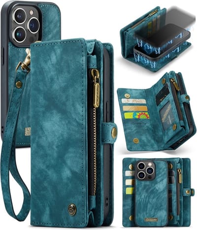 Caseme - Geschikt voor iPhone 15 Pro - Vintage 2 in 1 portemonnee hoes - Lichtblauw