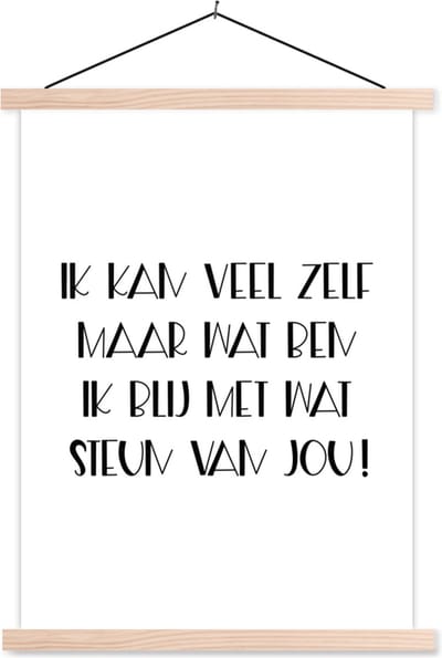 Posterhanger incl. Poster 87x120 cm - Schoolplaat - Beterschap - Quotes - Zwart - Steun - Textielposter - Blanke latten