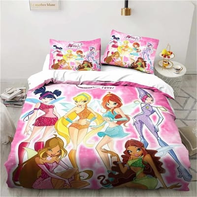 Winx Anime Kawaii Beddengoed Collectie Dekbedovertrek Collectie Lichtgewicht Zacht Dekbedovertrek Decoratief Beddengoed Voor Tieners Jongens Meisje Cadeau Groot 210X210cm-3pcs