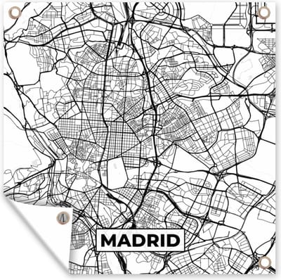 Tuin poster Madrid - Zwart Wit - Stadskaart - Plattegrond - Kaart - 200x200 cm - Tuindoek