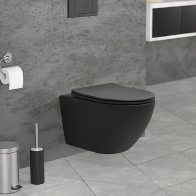 Wandcloset Randloos - Hangend toilet Keramiek - Badkamer Hygiëne - Krachtige Tornado Spoeling - 54 cm Diep - Zwart