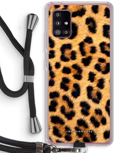 Case Company® - Hoesje met koord geschikt voor Samsung Galaxy A51 5G hoesje met Koord - Luipaard - Telefoonhoesje met Zwart Koord - Bescherming aan alle Kanten en Over de Schermrand