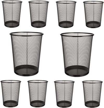 Ronde papieren prullenbak met metalen gaas - Stevige vuilnisbak voor kantoor - 10 stuks (28 x 26 cm - 12 L)