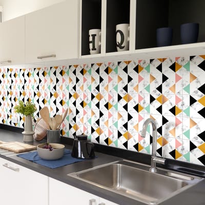 Zelfklevende muurtegelstickers voor keuken en badkamer - 60 luxe cementtegelstickers met marmerlook - 60 stickers 20x20cm