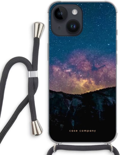 Case Company® - Hoesje met koord geschikt voor iPhone 14 hoesje met Koord - Travel to space - Telefoonhoesje met Zwart Koord - Bescherming aan alle Kanten en Over de Schermrand